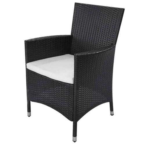 Udendørs spisebordssæt 11 dele med hynder polyrattan sort