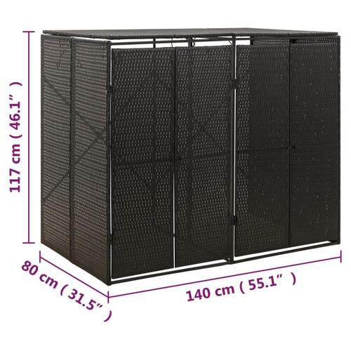 Dobbelt skraldespandsskjuler 140x80x117 cm polyrattan sort