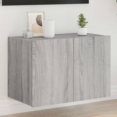 Væghængt tv-bord med LED-lys 60 x 35 x 41 cm - grå sonoma-eg