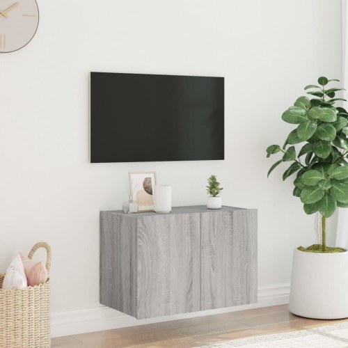 Væghængt tv-bord med LED-lys 60 x 35 x 41 cm - grå sonoma-eg