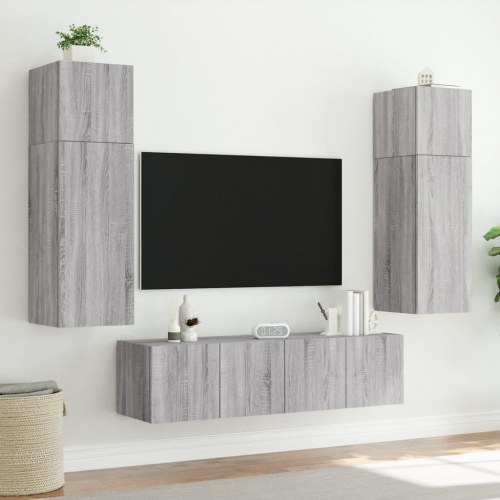 Væghængt tv-bord med LED-lys 60 x 35 x 41 cm - grå sonoma-eg