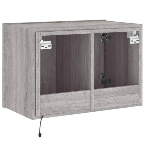 Væghængt tv-bord med LED-lys 60 x 35 x 41 cm - grå sonoma-eg