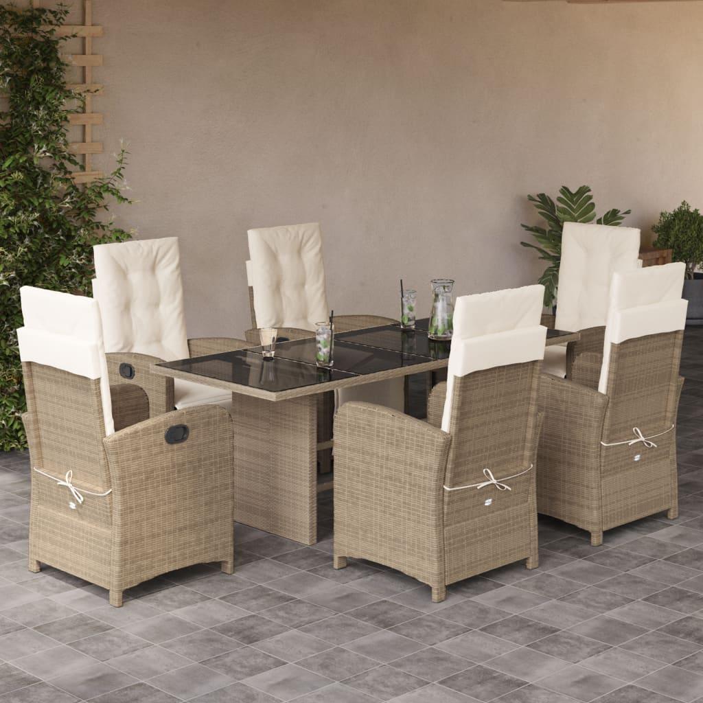 Spisebordssæt til haven 7 dele med hynder polyrattan beige