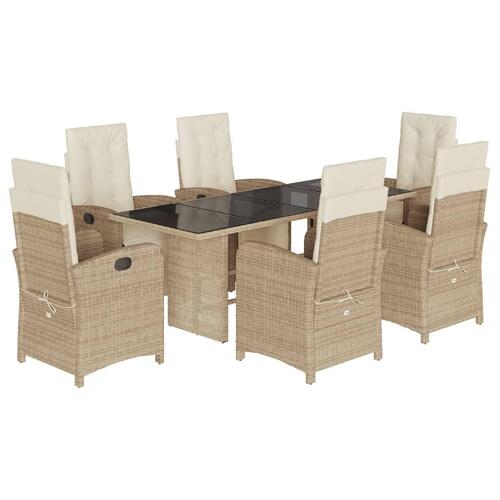 Spisebordssæt til haven 7 dele med hynder polyrattan beige