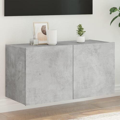 Væghængt tv-bord med LED-lys 80x35x41 cm betongrå