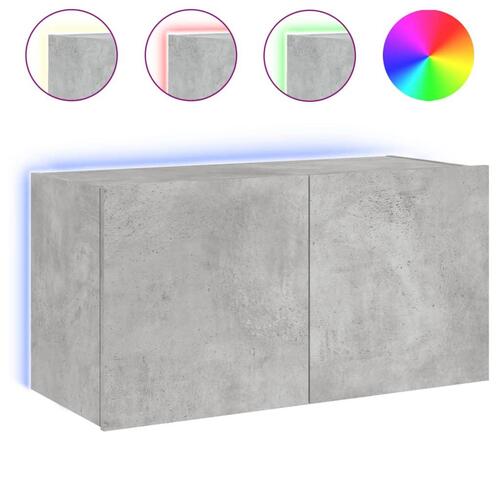 Væghængt tv-bord med LED-lys 80x35x41 cm betongrå