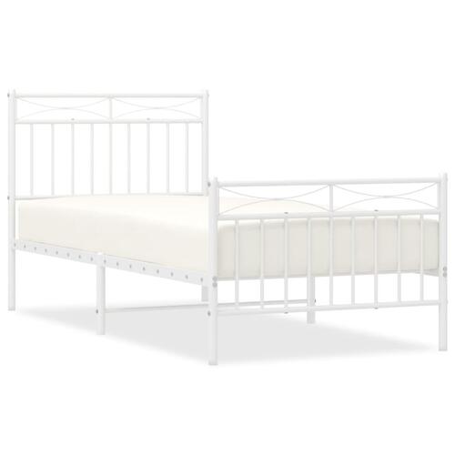 Sengeramme med sengegavl og fodgærde 90x200 cm metal hvid