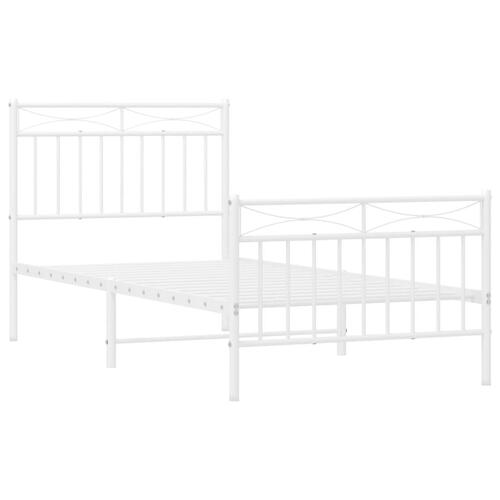 Sengeramme med sengegavl og fodgærde 90x200 cm metal hvid