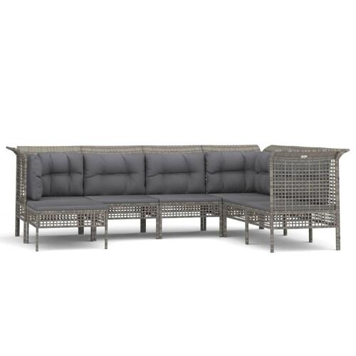 Loungesæt til haven 7 dele med hynder polyrattan grå