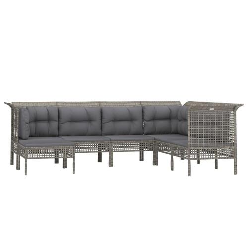 Loungesæt til haven 7 dele med hynder polyrattan grå