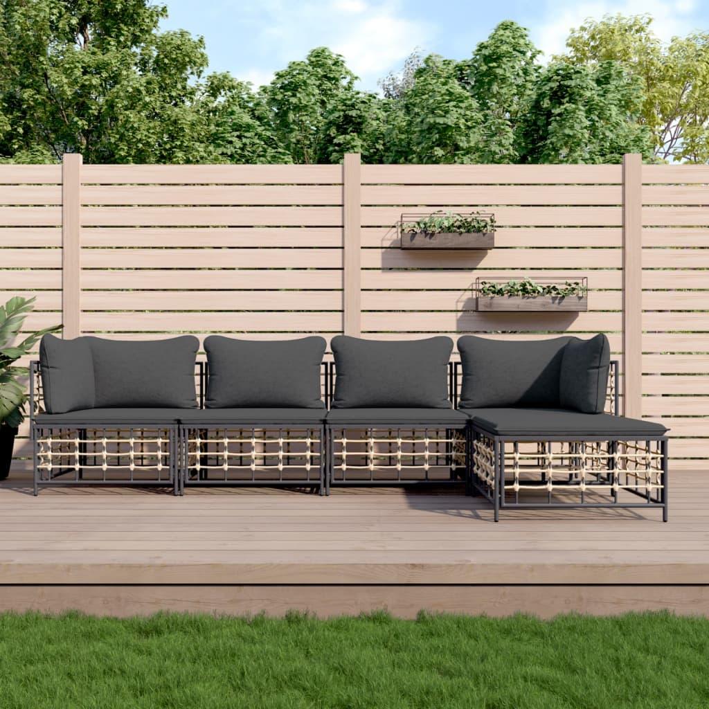 Loungesæt til haven 5 dele med hynder polyrattan antracitgrå