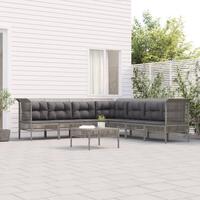 Loungesæt til haven 8 dele med hynder polyrattan grå