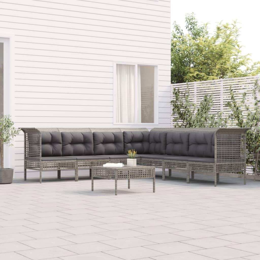 Loungesæt til haven 8 dele med hynder polyrattan grå