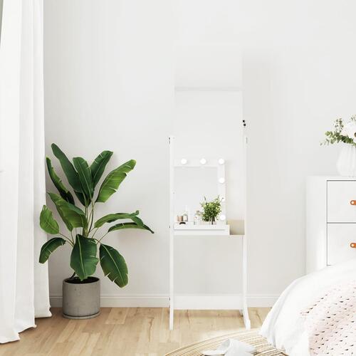 Fritstående spejlskab med LED-lys 42x38x152 cm hvid