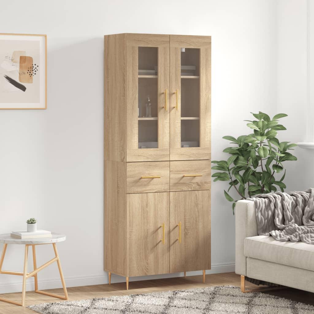 Højskab/skænk 69,5×34×180 cm i konstrueret træ - sonoma-eg billede