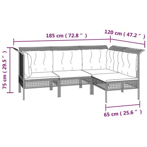 Loungesæt til haven 6 dele med hynder polyrattan grå