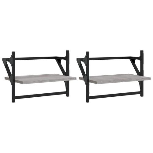 Væghylder med stænger 2 stk. 40x25x30 cm grå sonoma-eg