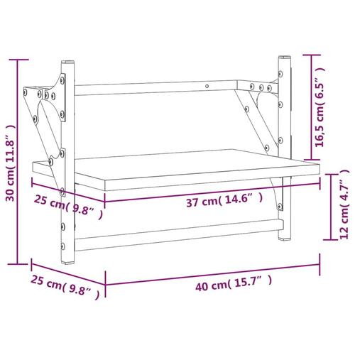 Væghylder med stænger 2 stk. 40x25x30 cm grå sonoma-eg