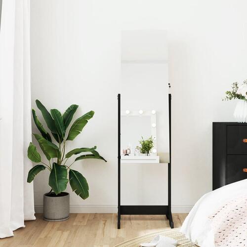 Fritstående spejlskab med LED-lys 42x38x152 cm sort