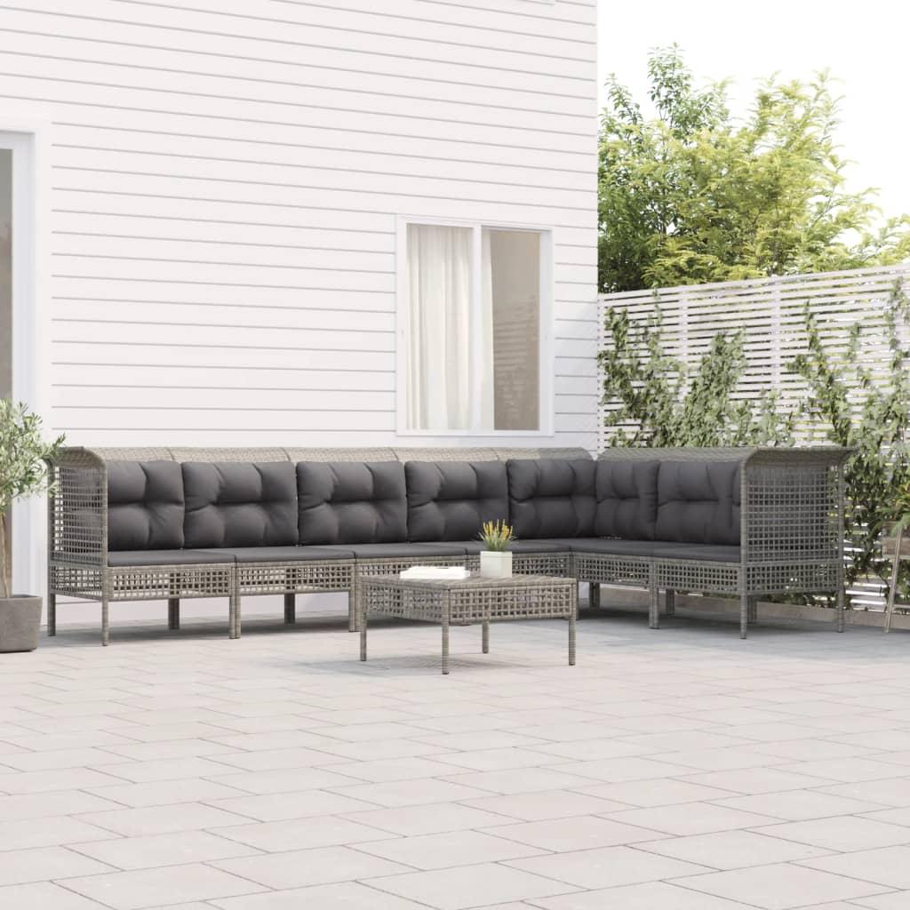Loungesæt til haven 8 dele med hynder polyrattan grå