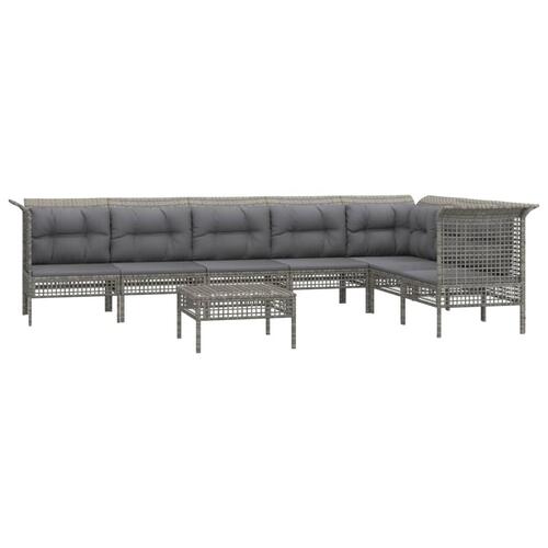 Loungesæt til haven 8 dele med hynder polyrattan grå
