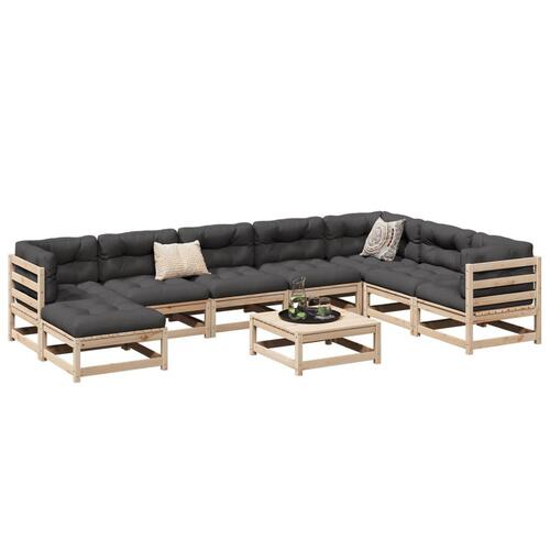 Sofasæt til haven 9 dele med hynder massivt fyrretræ