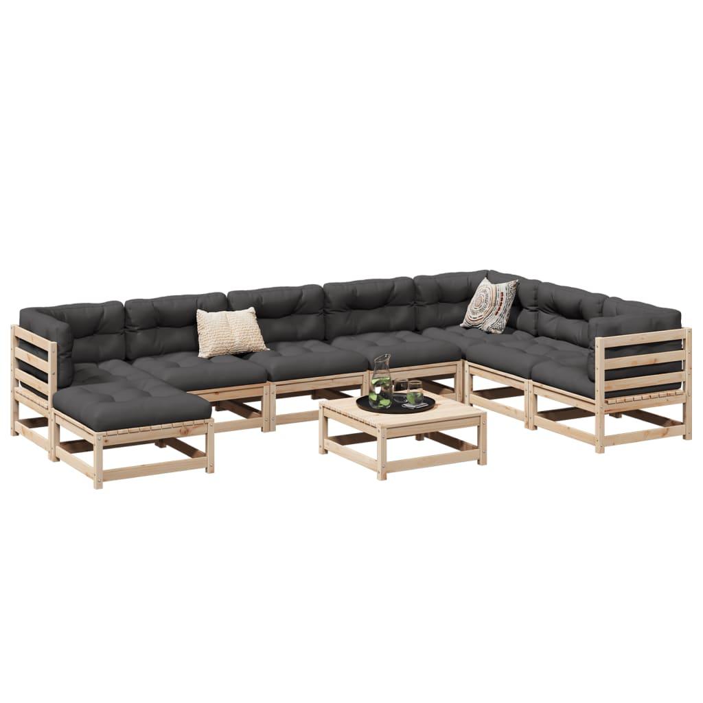 Sofasæt til haven 9 dele med hynder massivt fyrretræ