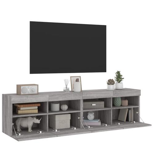 Væghængte tv-borde 2 stk. med LED-lys 80x30x40 cm grå sonoma-eg