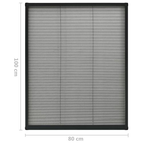 Plisseret insektnet til vinduer 80x100 cm aluminium antracitgrå