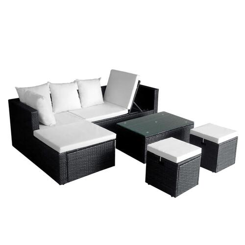 Haveloungesæt 4 dele med hynder polyrattan sort