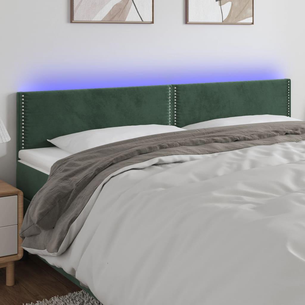 Sengegavl med LED-lys 180x5x78/88 cm fløjl mørkegrøn billede