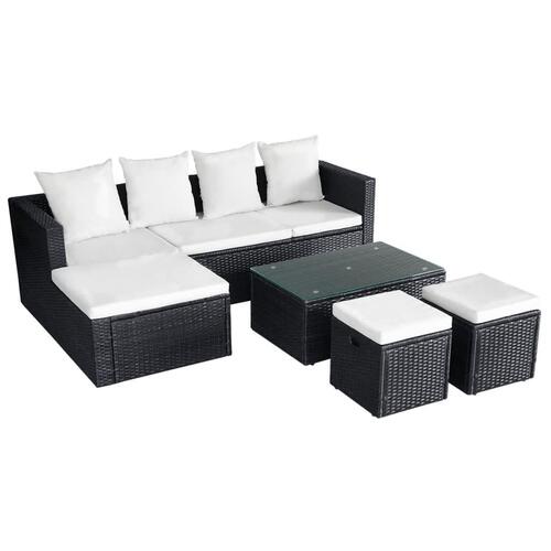 Haveloungesæt 4 dele med hynder polyrattan sort