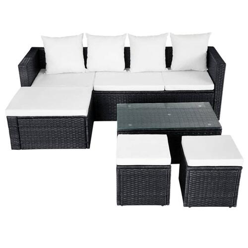 Haveloungesæt 4 dele med hynder polyrattan sort