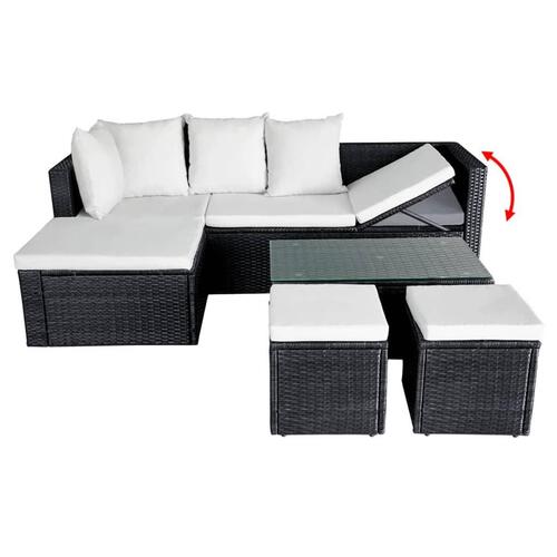 Haveloungesæt 4 dele med hynder polyrattan sort