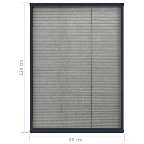 Plisseret insektnet til vinduer 80x120 cm aluminium antracitgrå