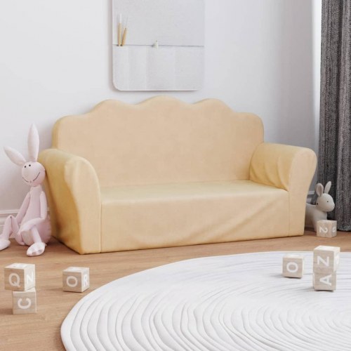2-personers sofa til børn blødt plys cremefarvet