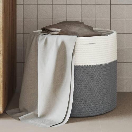Opbevaringskurv Ø40x35 cm bomuld grå og hvid