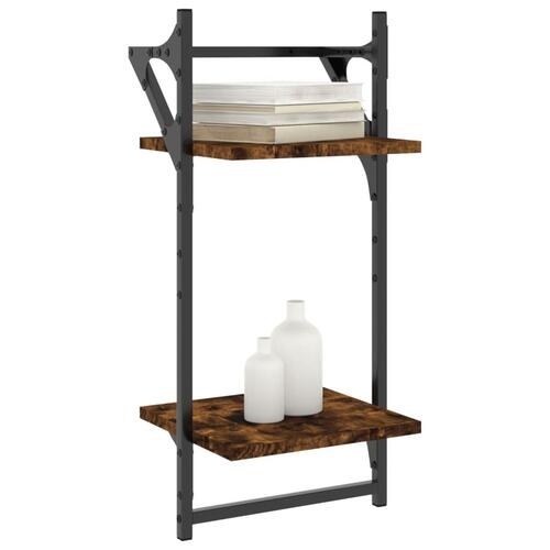 Væghylder 2 stk. med stænger og 2 hylder 30x25x65 cm røget eg
