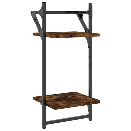 Væghylder 2 stk. med stænger og 2 hylder 30x25x65 cm røget eg