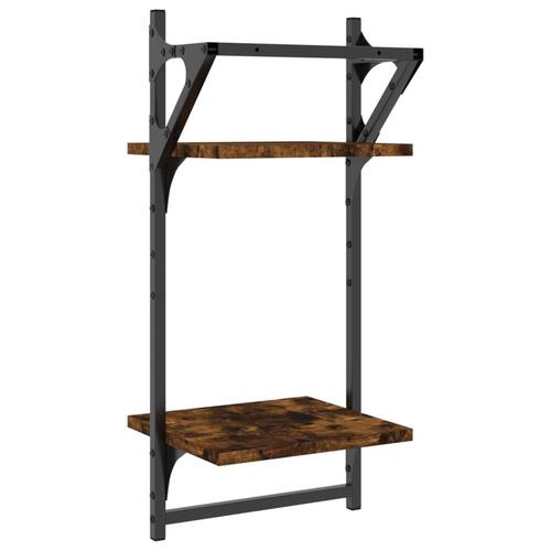 Væghylder 2 stk. med stænger og 2 hylder 30x25x65 cm røget eg