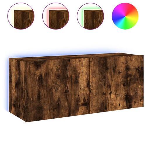 Væghængt tv-bord med LED-lys 100x35x41 cm røget egetræsfarve