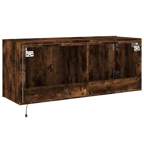 Væghængt tv-bord med LED-lys 100x35x41 cm røget egetræsfarve