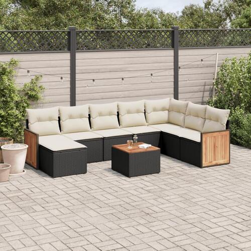Sofasæt til haven 9 dele med hynder polyrattan sort