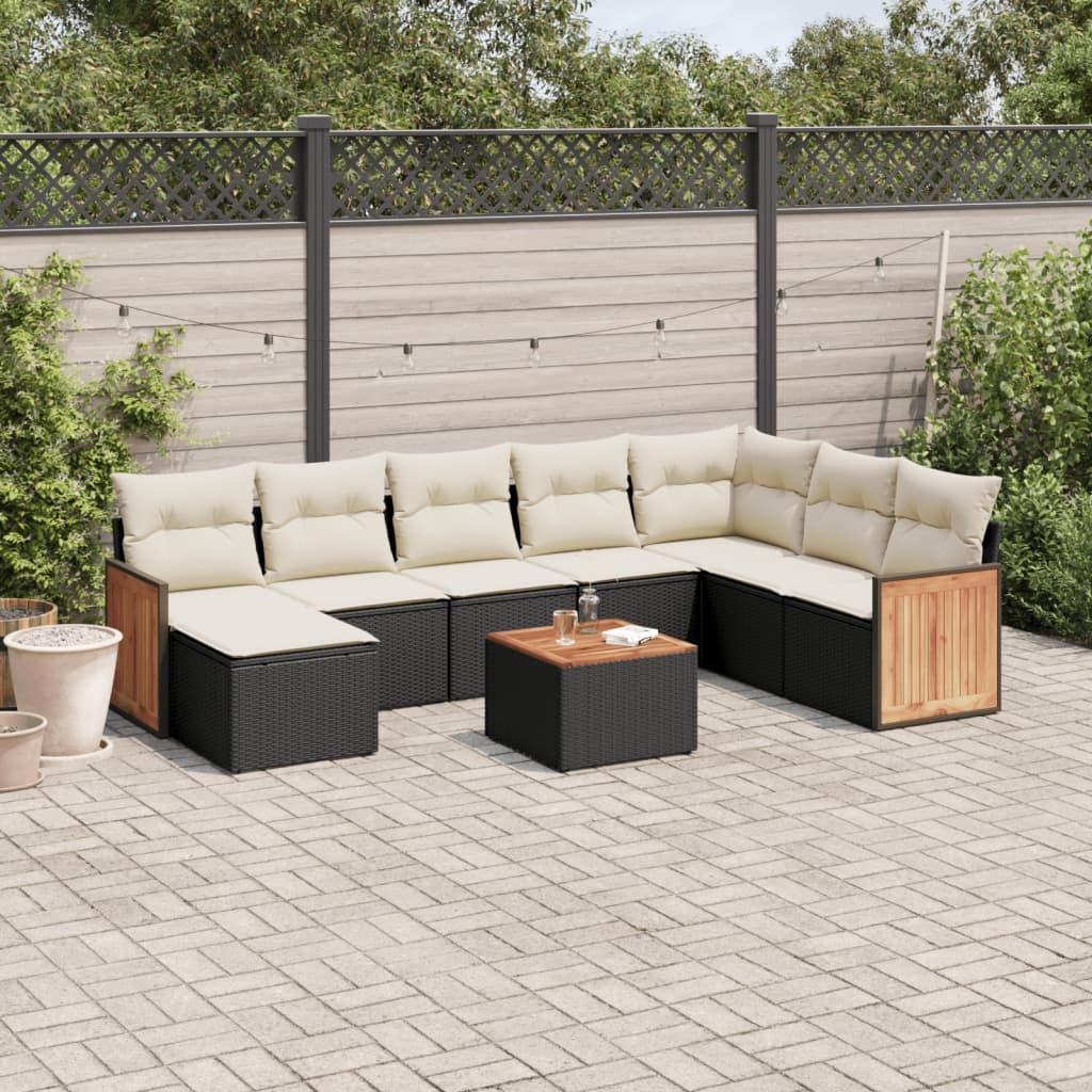 Sofasæt til haven 9 dele med hynder polyrattan sort