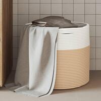 Opbevaringskurv Ø40x35 cm bomuld beige og hvid