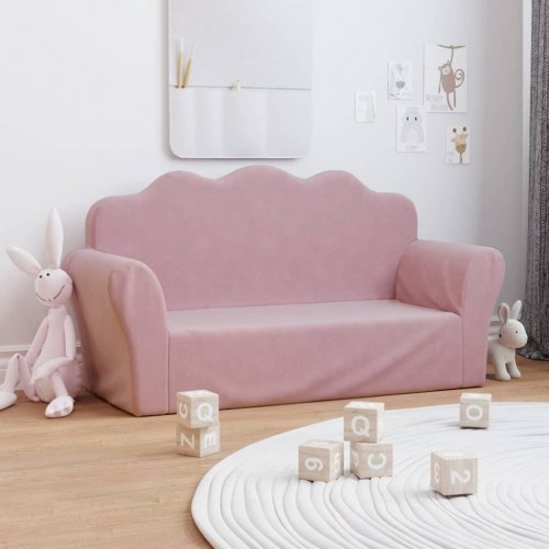 2-personers sofa til børn blødt plys pink