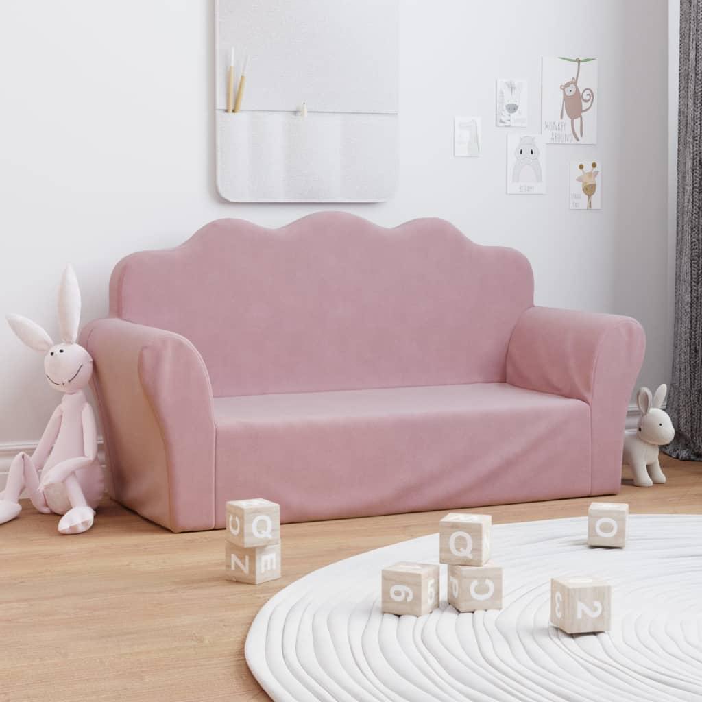 2-personers sofa til børn blødt plys pink
