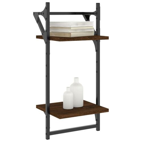 Væghylder 2 stk. med stænger og 2 hylder 30x25x65 cm brunt eg