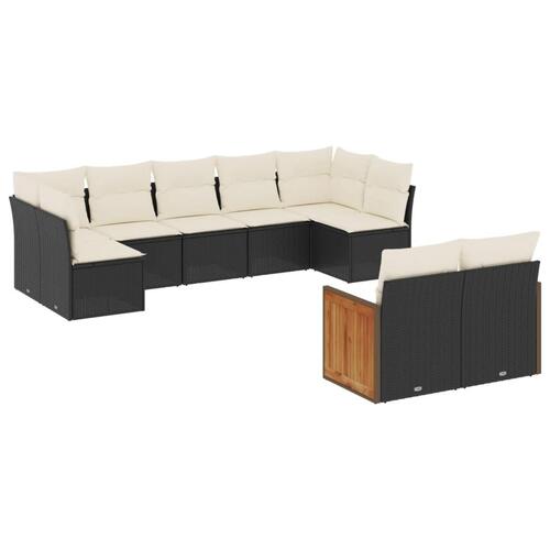 Sofasæt til haven 9 dele med hynder polyrattan sort
