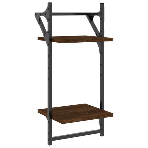 Væghylder 2 stk. med stænger og 2 hylder 30x25x65 cm brunt eg